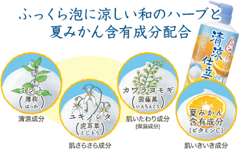 ふっくら泡に涼しい和のハーブと夏みかん含有成分配合