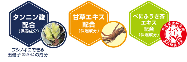 タンニン酸配合・甘草エキス配合・べにふうき茶エキス配合
