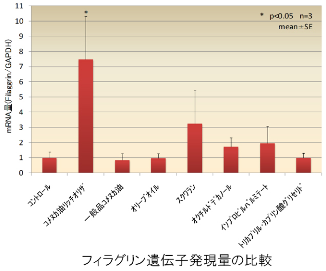 香粧品に用いられる油剤のフィラグリン遺伝子発現量の比較